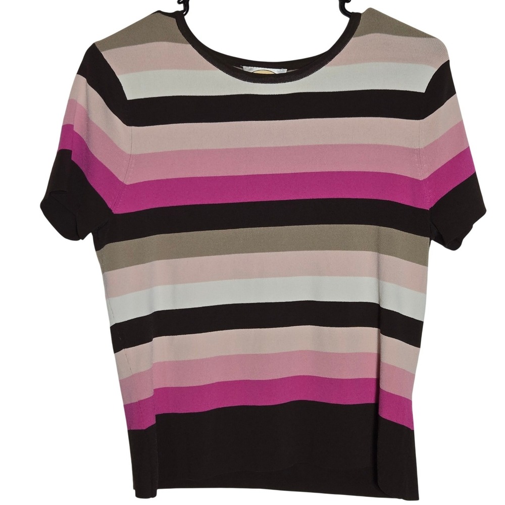Vintage Talbots Striped Short Sleeve Knit Top Sweater Petite Large LP Preppy Y2K